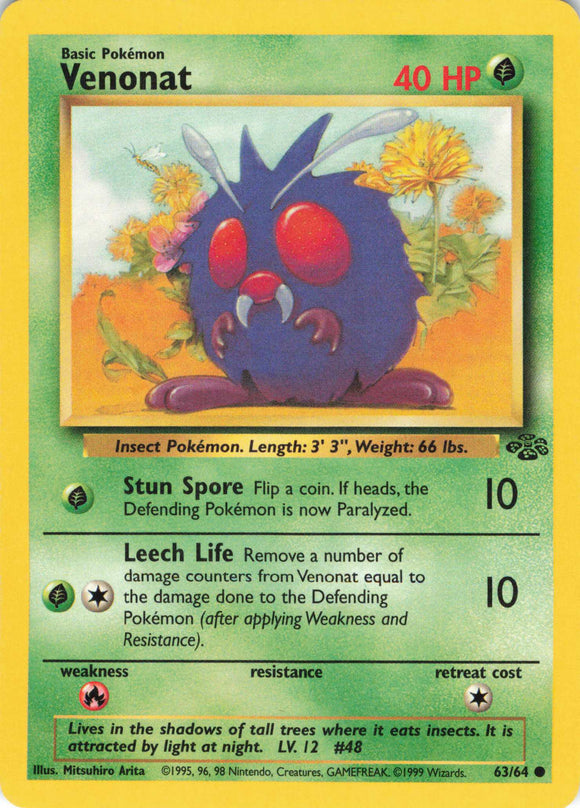 1183 - Played Venonat 63/64 Common Jungle Pokemon TCG