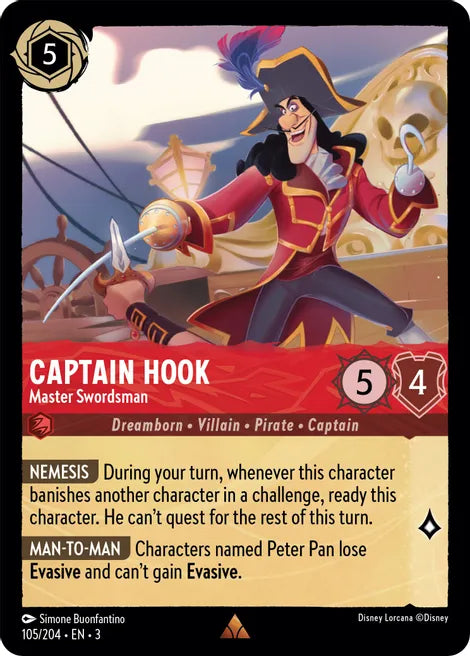 Captain Hook - Master Swordsman 105/204 Rare Into the Inklands Disney Lorcana TCG