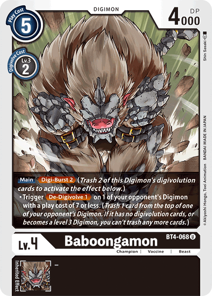Baboongamon BT4-068 U Great Legend Digimon TCG - guardiangamingtcgs
