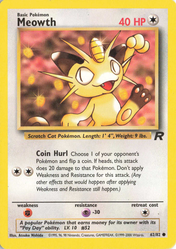 573 - Played Meowth 62/82 Common Team Rocket Pokemon TCG - guardiangamingtcgs