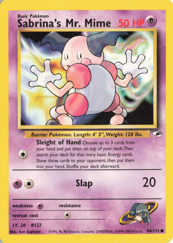 1206 - Played Sabrina's Mr. Mime 094/132 Common Gym Heroes Pokemon TCG - guardiangamingtcgs