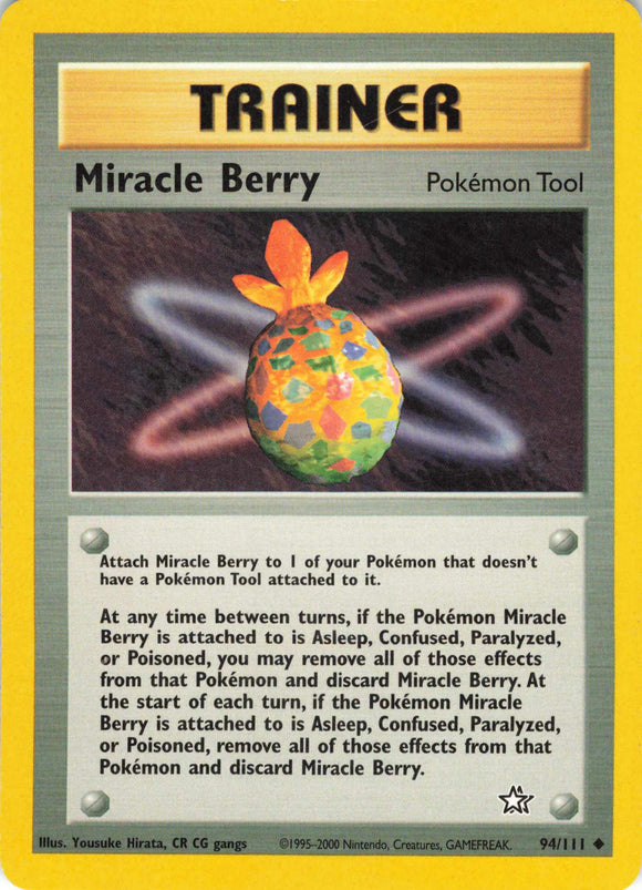 497 - Played Miracle Berry 094/111 Uncommon Neo Genesis Pokemon TCG - guardiangamingtcgs