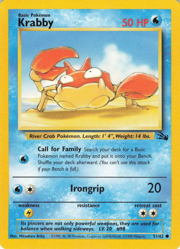 649 - Played Krabby 51/62 Common Fossil Pokemon TCG - guardiangamingtcgs