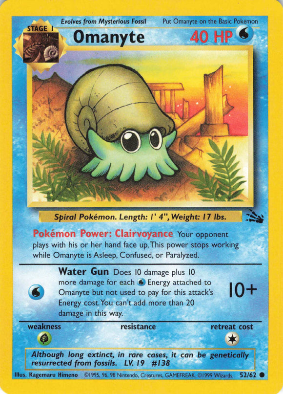 487 - Played Omanyte 52/62 Common Fossil Pokemon TCG - guardiangamingtcgs