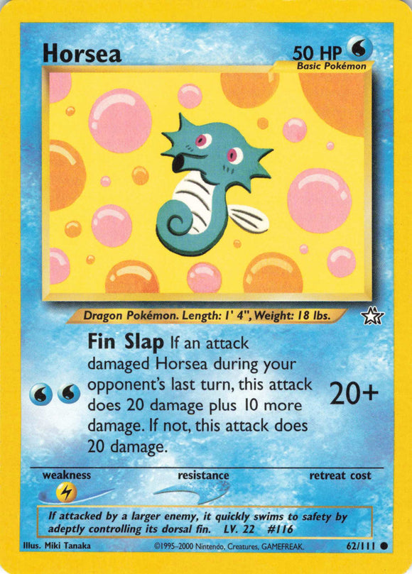 658 - Played Horsea 062/111 Common Neo Genesis Pokemon TCG - guardiangamingtcgs