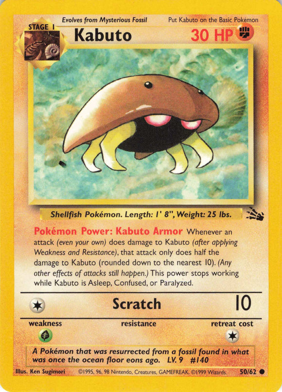 1190 - Played Kabuto 50/62 Common Fossil Pokemon TCG - guardiangamingtcgs