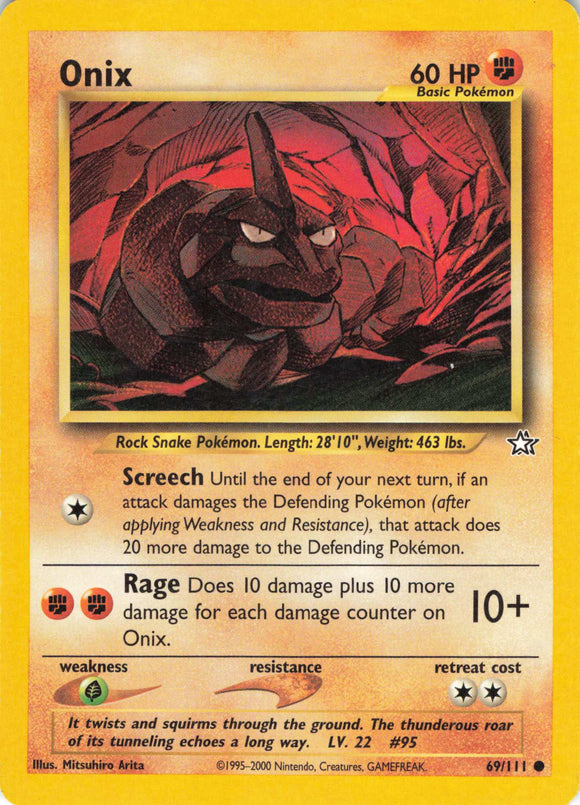 1178 - Played Onix 069/111 Common Neo Genesis Pokemon TCG - guardiangamingtcgs