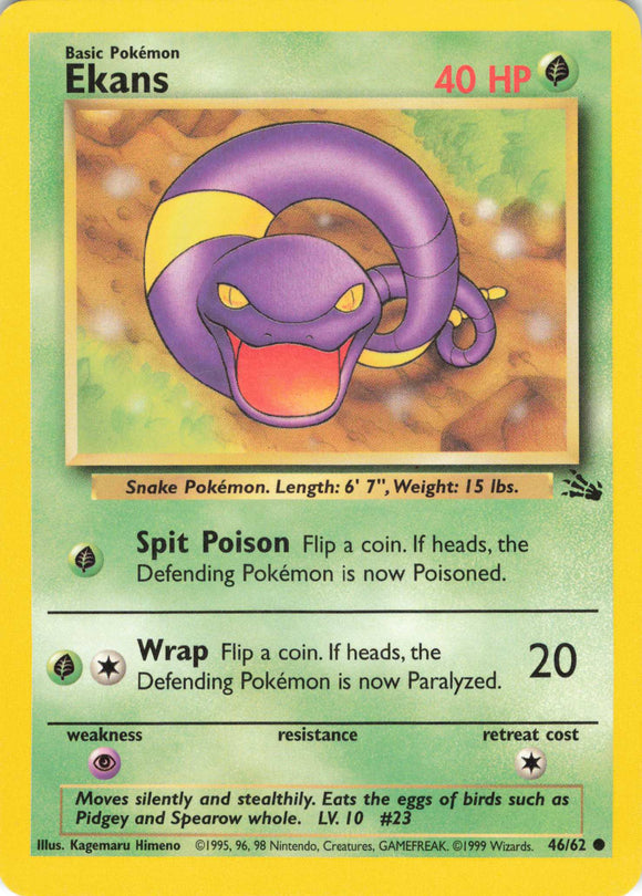 552 - Played Ekans 46/62 Common Fossil Pokemon TCG - guardiangamingtcgs