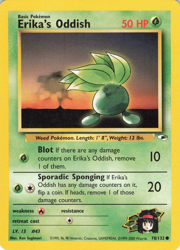 1186 - Played Erika's Oddish  078/132 Common Gym Heroes Pokemon TCG - guardiangamingtcgs