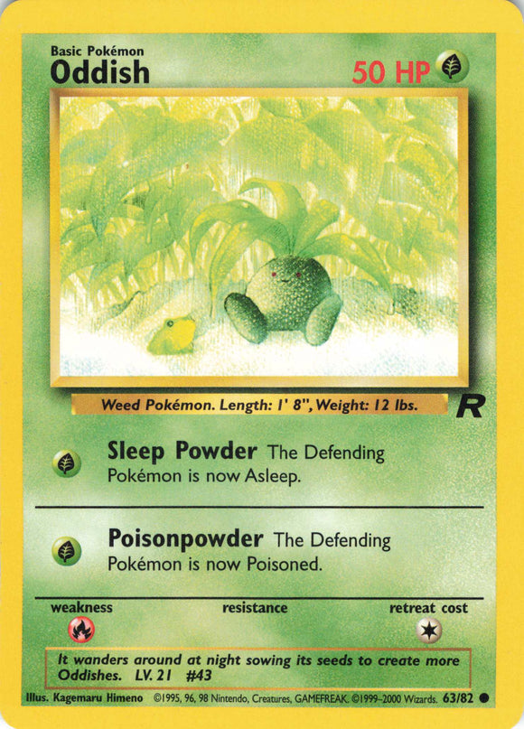 1187 - Played Oddish 63/82 Common Team Rocket Pokemon TCG - guardiangamingtcgs