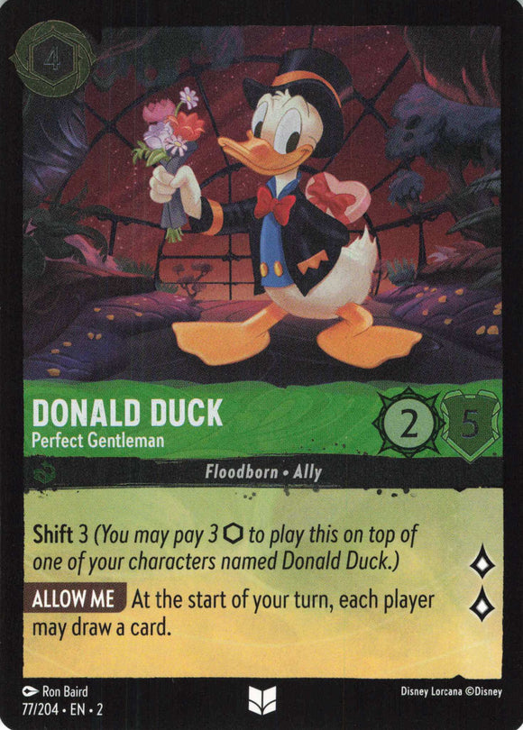 Cold Foil Donald Duck - Perfect Gentleman 77/204 Uncommon Rise of the Floodborn Disney Lorcana TCG - guardiangamingtcgs