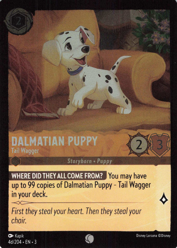 Cold Foil Dalmatian Puppy - Tail Wagger 4d/204 Common Into the Inklands Disney Lorcana TCG - guardiangamingtcgs