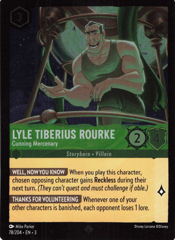 Cold Foil Lyle Tiberius Rourke - Cunning Mercenary 78/204 Super Rare Into the Inklands Disney Lorcana TCG - guardiangamingtcgs