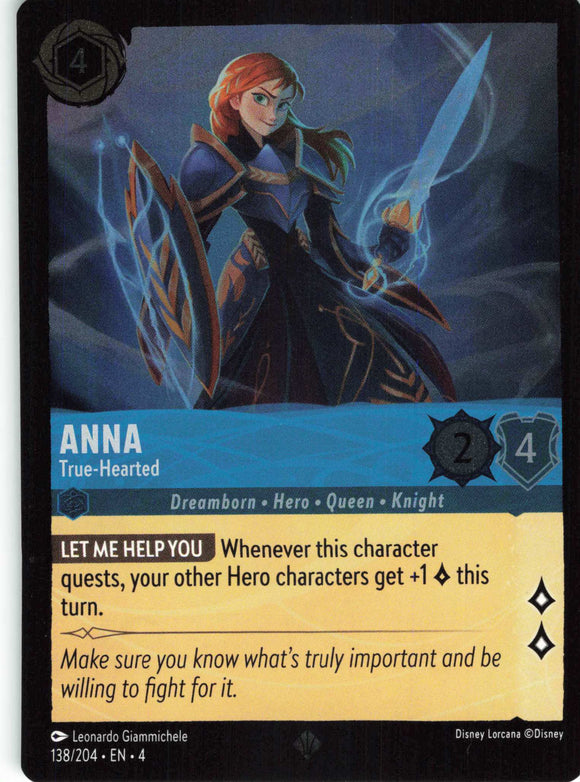 Cold Foil Anna - True-Hearted 138/204 Super Rare Ursula's Return Disney Lorcana TCG - guardiangamingtcgs