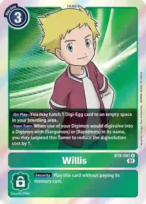 Foil Willis BT8-091 R New Awakening Digimon TCG - guardiangamingtcgs