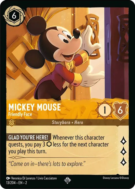 Mickey Mouse - Friendly Face 13/204 Super Rare Rise of the Floodborn Disney Lorcana TCG - guardiangamingtcgs