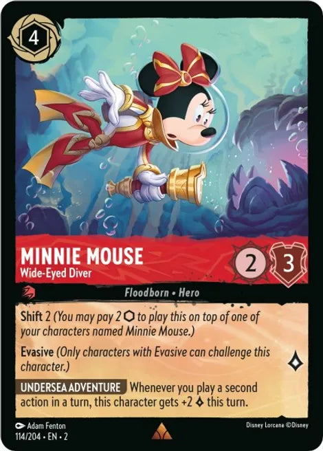 Minnie Mouse - Wide-Eyed Diver 114/204 Rare Rise of the Floodborn Disney Lorcana TCG - guardiangamingtcgs
