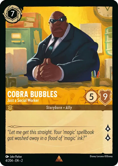 Cobra Bubbles - Just a Social Worker 4/204 Rare Rise of the Floodborn Disney Lorcana TCG - guardiangamingtcgs