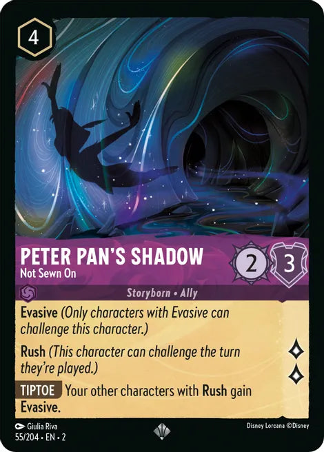 Peter Pan's Shadow - Not Sewn On 55/204 Super Rare Rise of the Floodborn Disney Lorcana TCG - guardiangamingtcgs