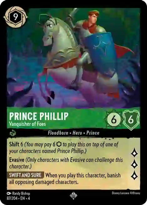 Prince Phillip - Vanquisher of Foes 87/204 Super Rare Ursula's Return Disney Lorcana TCG - guardiangamingtcgs