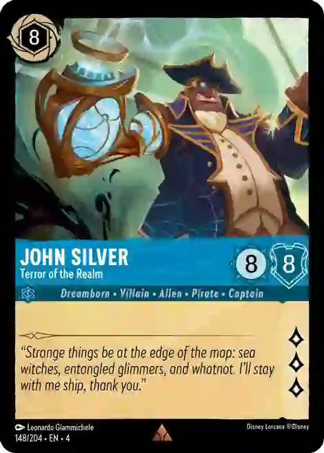 John Silver - Terror of the Realm 148/204 Rare Ursula's Return Disney Lorcana TCG - guardiangamingtcgs