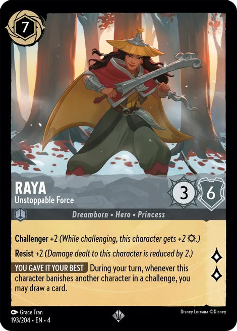 Raya - Unstoppable Force 193/204 Super Rare Ursula's Return Disney Lorcana TCG - guardiangamingtcgs