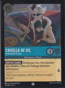 Cold Foil Cruella De Vil - Fashionable Cruiser 144/204 Common Rise of the Floodborn Disney Lorcana TCG - guardiangamingtcgs