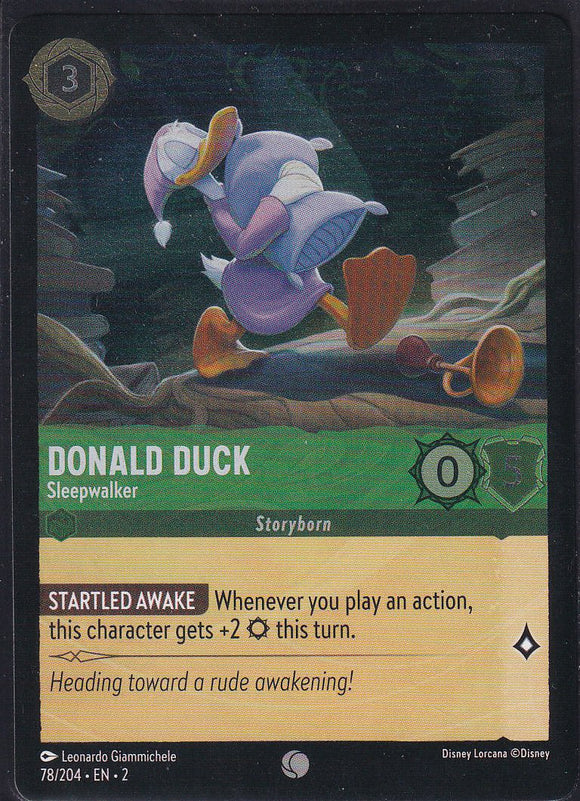 Cold Foil Donald Duck - Sleepwalker 78/204 Common Rise of the Floodborn Disney Lorcana TCG - guardiangamingtcgs