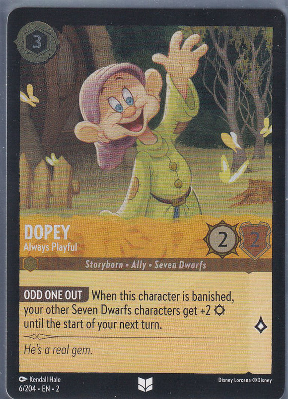 Cold Foil Dopey - Always Playful 6/204 Uncommon Rise of the Floodborn Disney Lorcana TCG - guardiangamingtcgs