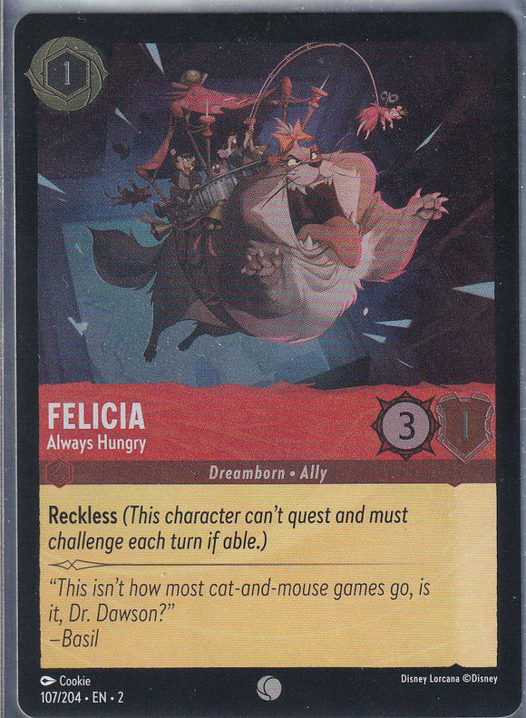 Cold Foil Felicia - Always Hungry 107/204 Common Rise of the Floodborn Disney Lorcana TCG - guardiangamingtcgs