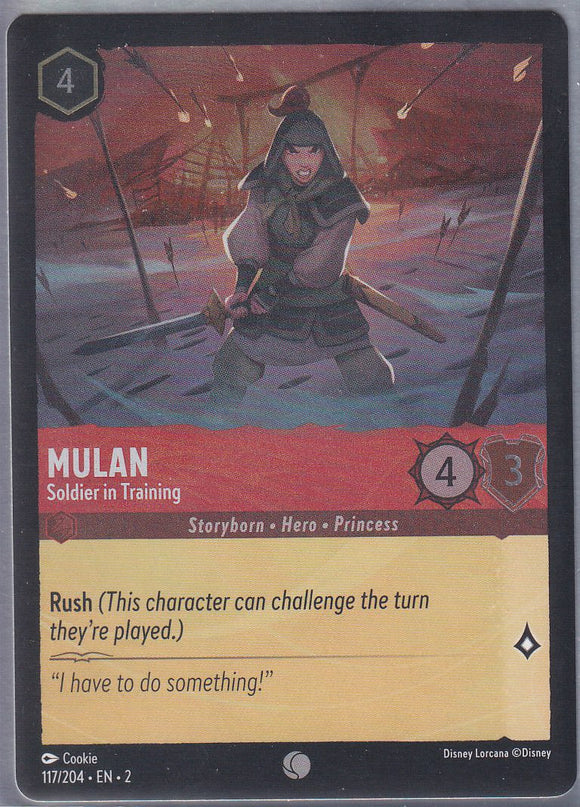 Cold Foil Mulan - Soldier in Training 117/204 Common Rise of the Floodborn Disney Lorcana TCG - guardiangamingtcgs