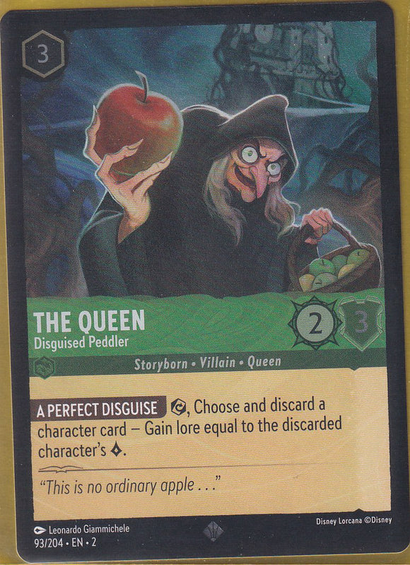 Cold Foil The Queen - Disguised Peddler 93/204 Super Rare Rise of the Floodborn Disney Lorcana TCG - guardiangamingtcgs