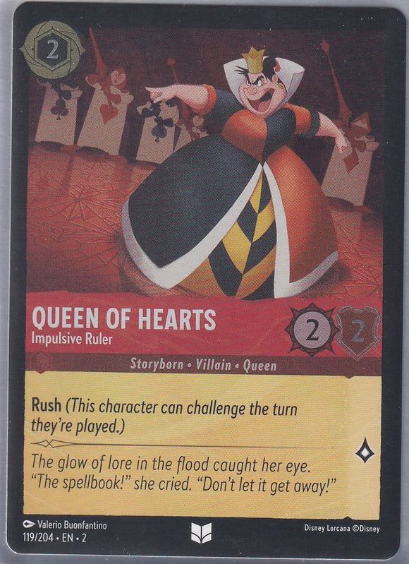 Cold Foil Queen of Hearts - Impulsive Ruler 119/204 Uncommon Rise of the Floodborn Disney Lorcana TCG - guardiangamingtcgs