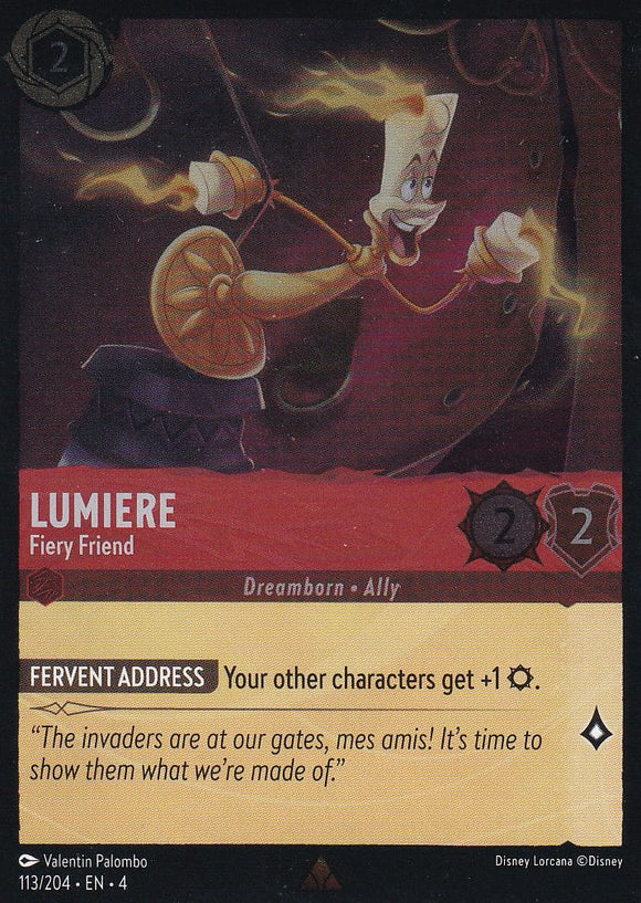 Cold Foil Lumiere - Fiery Friend 113/204 Rare Ursula's Return Disney Lorcana TCG - guardiangamingtcgs