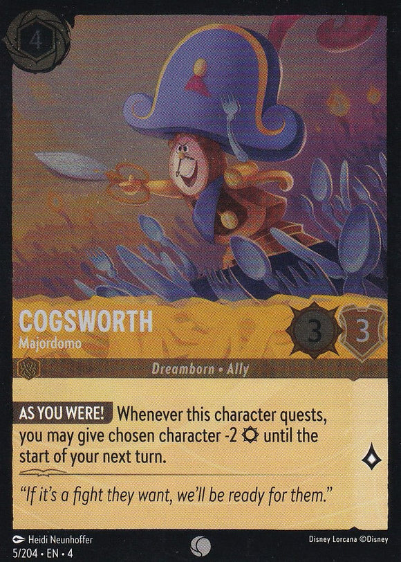 Cold Foil Cogsworth - Majordomo 5/204 Common Ursula's Return Disney Lorcana TCG - guardiangamingtcgs