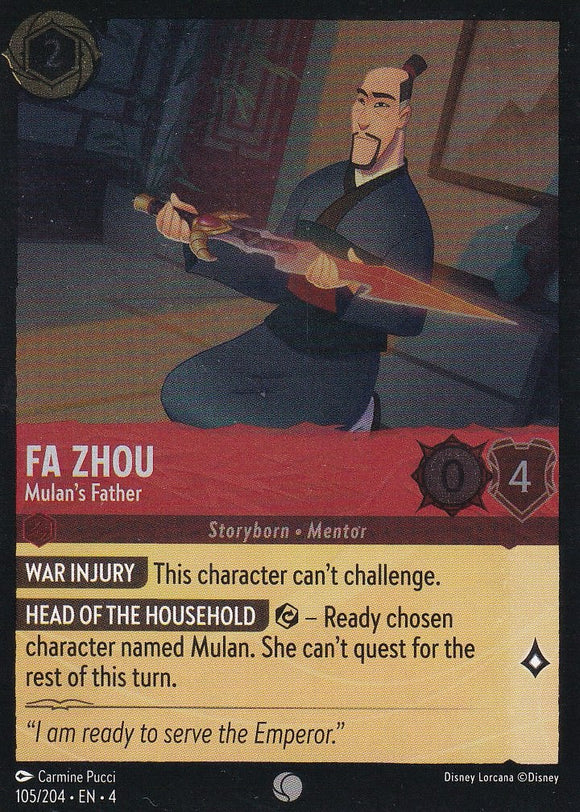 Cold Foil Fa Zhou - Mulan's Father 105/204 Common Ursula's Return Disney Lorcana TCG - guardiangamingtcgs