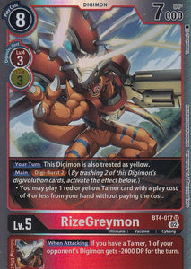 Foil RizeGreymon - BT4-017 (Resurgence Booster Reprint) SR Resurgence Booster Digimon TCG - guardiangamingtcgs