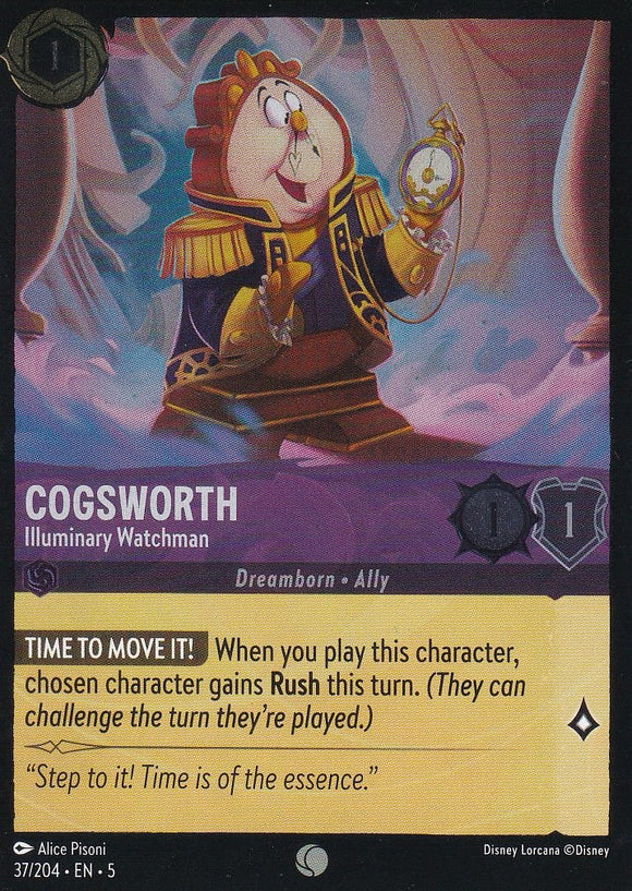 Cold Foil Cogsworth - Illuminary Watchman 37/204 Common Shimmering Skies Disney Lorcana - guardiangamingtcgs