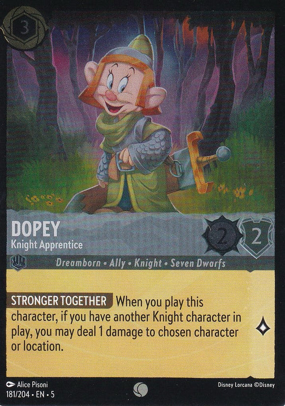 Cold Foil Dopey - Knight Apprentice 181/204 Common Shimmering Skies Disney Lorcana - guardiangamingtcgs