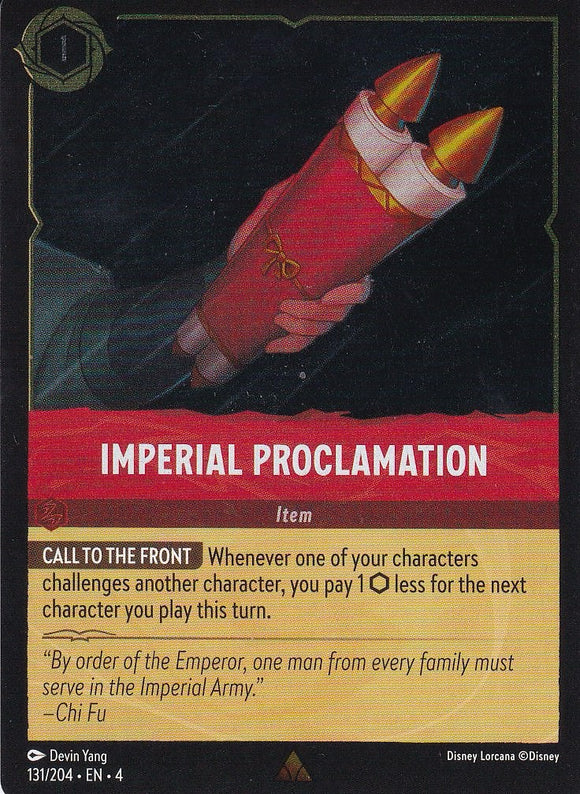 Cold Foil Imperial Proclamation 131/204 Rare Ursula's Return Disney Lorcana TCG - guardiangamingtcgs