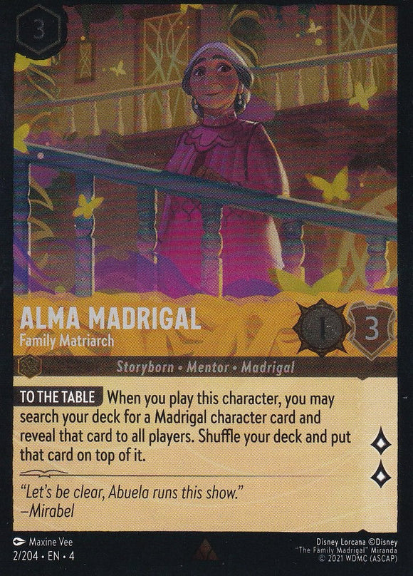 Cold Foil Alma Madrigal - Family Matriarch 2/204 Rare Ursula's Return Disney Lorcana TCG - guardiangamingtcgs