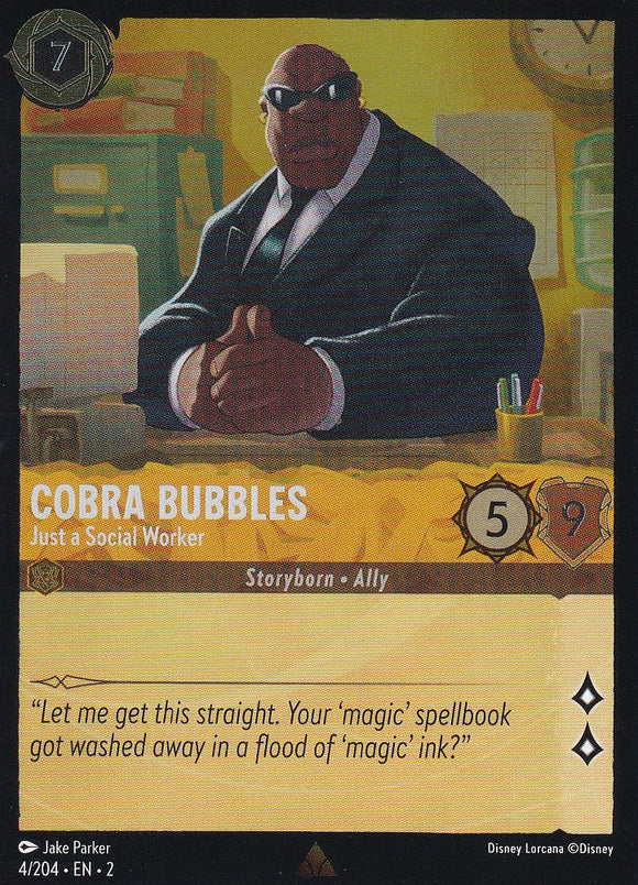 Cold Foil Cobra Bubbles - Just a Social Worker 4/204 Rare Rise of the Floodborn Disney Lorcana TCG - guardiangamingtcgs