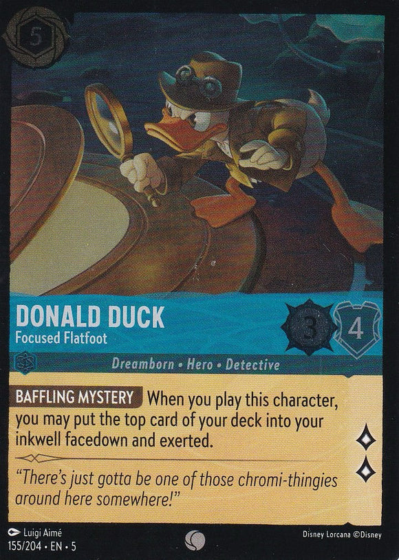 Cold Foil Donald Duck - Focused Flatfoot 155/204 Common Shimmering Skies Disney Lorcana - guardiangamingtcgs