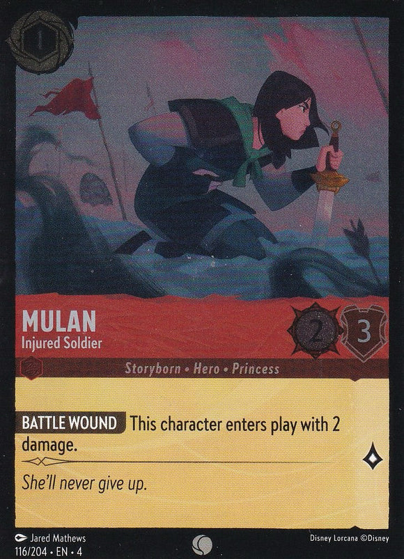 Cold Foil Mulan - Injured Soldier 116/204 Common Ursula's Return Disney Lorcana TCG - guardiangamingtcgs