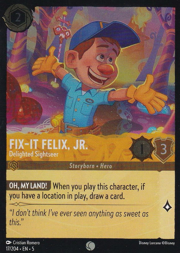 Cold Foil Fix-It Felix, Jr. - Delighted Sightseer 17/204 Common Shimmering Skies Disney Lorcana - guardiangamingtcgs