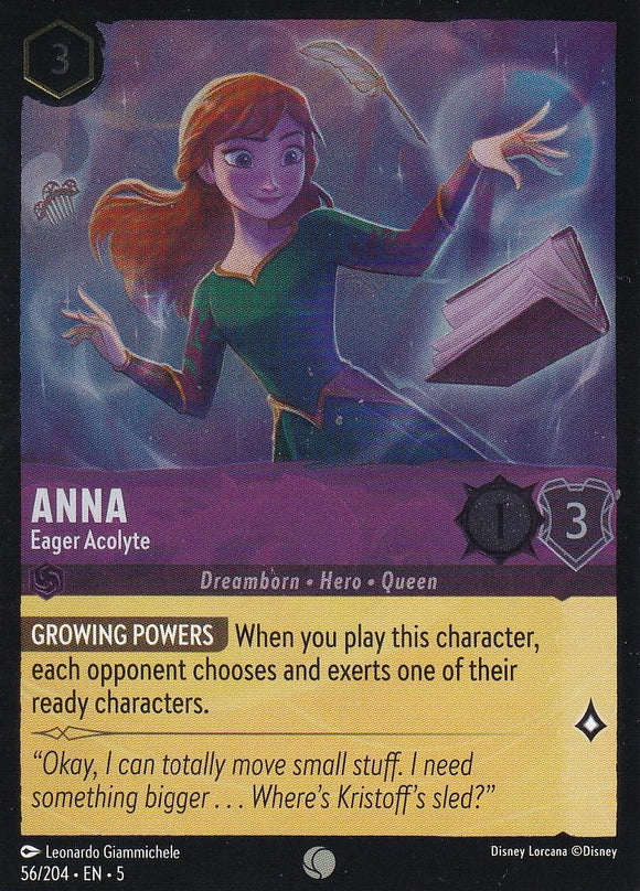 Cold Foil Anna - Eager Acolyte 56/204 Common Shimmering Skies Disney Lorcana - guardiangamingtcgs