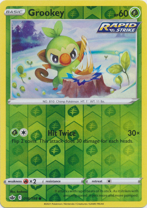 Reverse Holo  Grookey 016/198 Common Chilling Reign - guardiangamingtcgs