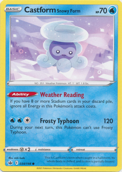 Castform Snowy Form 034/198 Common Chilling Reign Pokemon TCG - guardiangamingtcgs