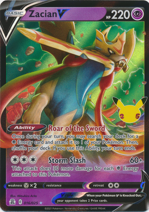 Holo Zacian V 016/025 Ultra Rare Celebrations Pokemon TCG - guardiangamingtcgs