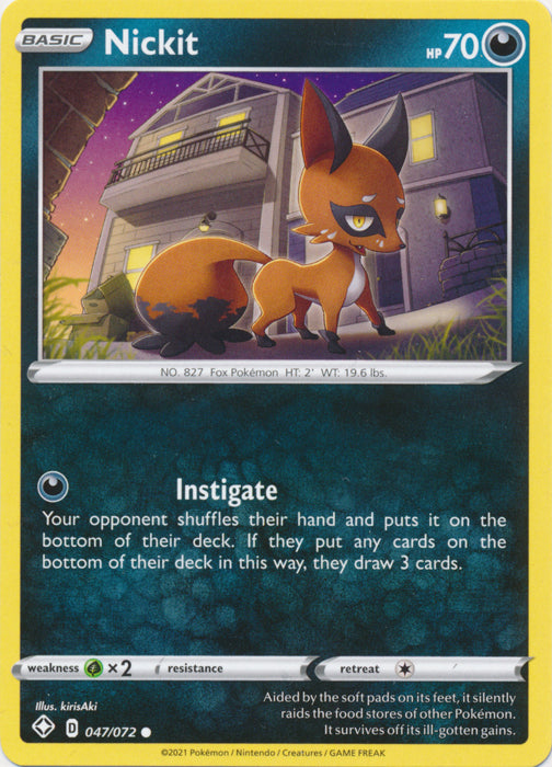 Nickit 047/072 Common Shining Fates Pokemon TCG - guardiangamingtcgs